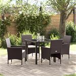 vidaXL Tuin Eetset met kussen 5 pcs Bruin Poly riet