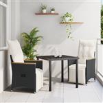 vidaXL Tuin Eetset met kussen 3 pcs Zwart Poly riet