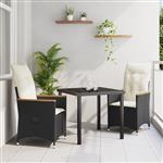 vidaXL Tuin Eetset met kussen 3 pcs Zwart Poly riet