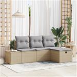 vidaXL Tuin Sofa Set met kussen 4 pcs Beige 55 x 62 x 69 cm Poly riet