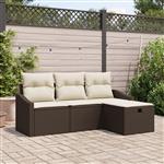 vidaXL Tuin Sofa Set met kussen met opslag 4 pcs Bruin Poly riet