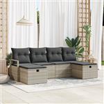 vidaXL Tuin Sofa Set met kussen met opslag 6 pcs Lichtgrijs Poly riet