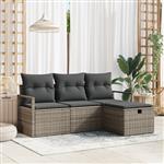 vidaXL Tuin Sofa Set met kussen met opslag 4 pcs Grijs Poly riet