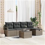 vidaXL Tuin Sofa Set met kussen met opslag 6 pcs Grijs Poly riet