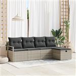 vidaXL Tuin Sofa Set met kussen met opslag 5 pcs Lichtgrijs Poly riet