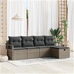 vidaXL Tuin Sofa Set met kussen met opslag 5 pcs Grijs Poly riet