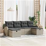 vidaXL Tuin Sofa Set met kussen met opslag 6 pcs Lichtgrijs Poly riet