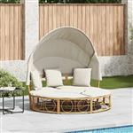 vidaXL Loungebed voor buiten met luifel en kussens poly rattan