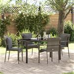 vidaXL Tuin Eetset met kussen 5 pcs Grijs Poly riet