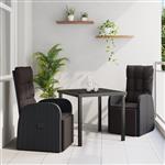 vidaXL Tuin Eetset met kussen 3 pcs Zwart poly rattan