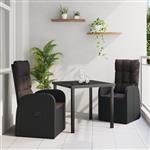 vidaXL Tuin Eetset met kussen 3 pcs Zwart poly rattan