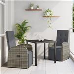 vidaXL Tuin Eetset met kussen 3 pcs Grijs poly rattan