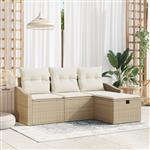 vidaXL Tuin Sofa Set met kussen met opslag 4 pcs Beige Poly riet