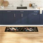 vidaXL Keuken Mat Bloemen Zwart 150 x 45 cm Fluweel