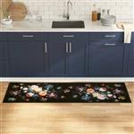 vidaXL Keuken Mat Bloemen Zwart 180 x 60 cm Fluweel