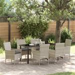 vidaXL Tuin Eetset met kussen 7 pcs Lichtgrijs Poly riet