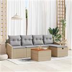 vidaXL Tuin Sofa Set met kussen met opslag 6 pcs Beige Poly riet