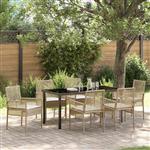 vidaXL Tuin Eetset met kussen 7 pcs Beige Poly riet