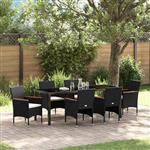 vidaXL Tuin Eetset met kussen 7 pcs Zwart Poly riet