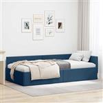 vidaXL Hoekbedframe met hoofdeinde Blauw 90 cm x 200 cm Stof