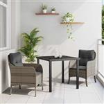 vidaXL Tuin Eetset met kussen 3 pcs Grijs Poly riet