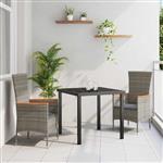 vidaXL Tuin Eetset met kussen 3 pcs Grijs Poly riet