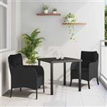 vidaXL Tuin Eetset met kussen 3 pcs Zwart Poly riet