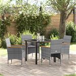 vidaXL Tuin Eetset met kussen 5 pcs Grijs Poly riet