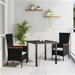 vidaXL Tuin Eetset met kussen 3 pcs Zwart Poly riet