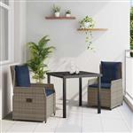 vidaXL Tuin Eetset 3 pcs Grijs Poly riet