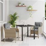 vidaXL Tuin Eetset met kussen 3 pcs Beige Poly riet