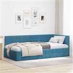 vidaXL Hoekbedframe met hoofdeinde Blauw 90 cm x 200 cm Stof