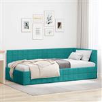 vidaXL Hoekbedframe met hoofdeinde Turquoise 90 cm x 190 cm Stof