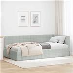 vidaXL Hoekbedframe met hoofdeinde Lichtgrijs 100 cm x 200 cm Stof