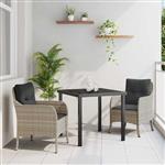 vidaXL Tuin Eetset met kussen 3 pcs Lichtgrijs Poly riet