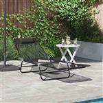 vidaXL Opvouwbare zonnebed Zwart 182 x 55 x 85.5cm Textileen
