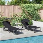 vidaXL Opvouwbare zonnebed 2-persoon 2 pcs Zwart 56 x 190 x 81cm Stof