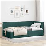 vidaXL Hoekbedframe met hoofdeinde Donkergroen 100 cm x 200 cm Stof