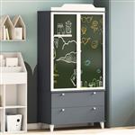 vidaXL Krijtbord Kast met lade met plank Grijs en wit Bewerkt hout