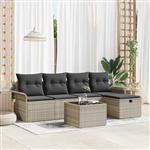 vidaXL Tuin Sofa Set met kussen met opslag 6 pcs Lichtgrijs Poly riet