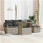 vidaXL Tuin Sofa Set met kussen met opslag 6 pcs Lichtgrijs Poly riet