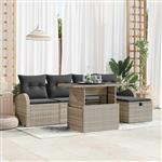 vidaXL Tuin Sofa Set met kussen met opslag 6 pcs Lichtgrijs Poly riet