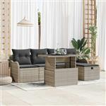 vidaXL Tuin Sofa Set met kussen met opslag 6 pcs Lichtgrijs Poly riet
