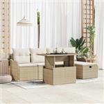 vidaXL Tuin Sofa Set met kussen met opslag 6 pcs Beige Poly riet