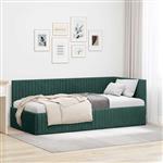 vidaXL Hoekbedframe met hoofdeinde Donkergroen 90 cm x 200 cm Stof