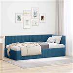 vidaXL Hoekbedframe met hoofdeinde Blauw 90 cm x 200 cm Stof
