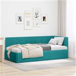 vidaXL Hoekbedframe met hoofdeinde Turquoise 90 cm x 190 cm Stof