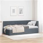 vidaXL Hoekbedframe met hoofdeinde Donkergrijs 90 cm x 190 cm Stof