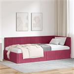 vidaXL Hoekbedframe met hoofdeinde Wijnrood 100 x 200 cm Fluweel