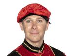 Pietbaret velour met struisveer rood